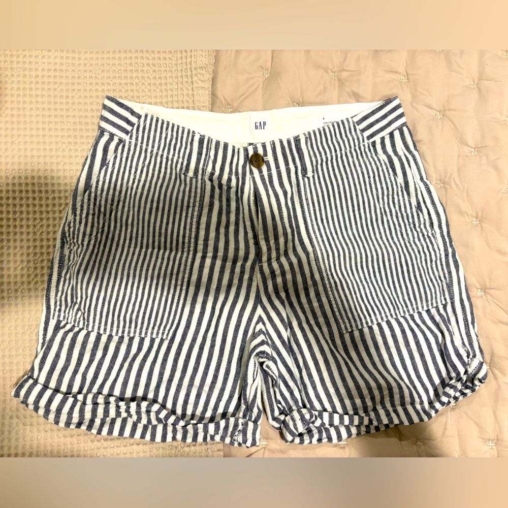 GAP Blue and White striped cotton linen Shorts 4